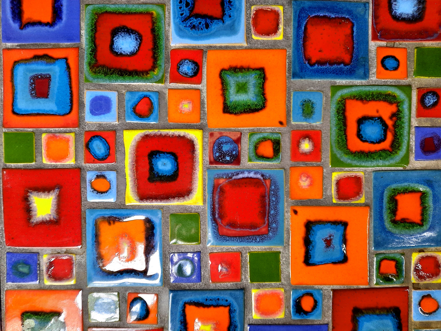 christina cherry ceramics handpainted + handmade tiles "inner locking" multi-brights style