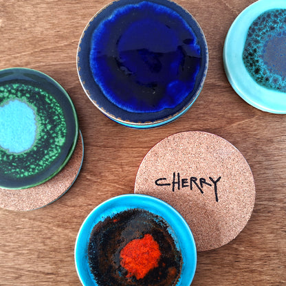 hand painted round coasters | ruby